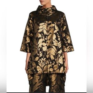 Bryn Walker Yael Folie D' Oro Jacquard Metallic Floral Print 3/4 Sleeve Jacket
